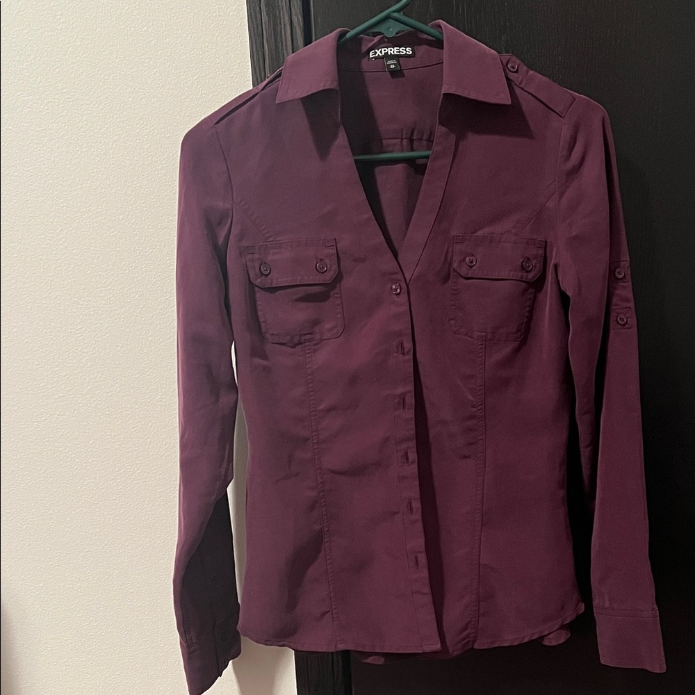 Express Deep Purple Button-Down Blouse